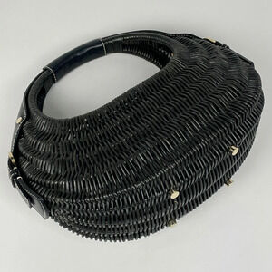 Salvatore Ferragamo logo bag black handbag rattan Gancini basket